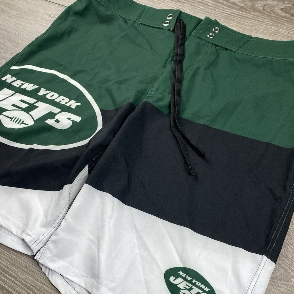 NFL Team Apparel Mens New York Jets Board Shorts Green Black White 36
